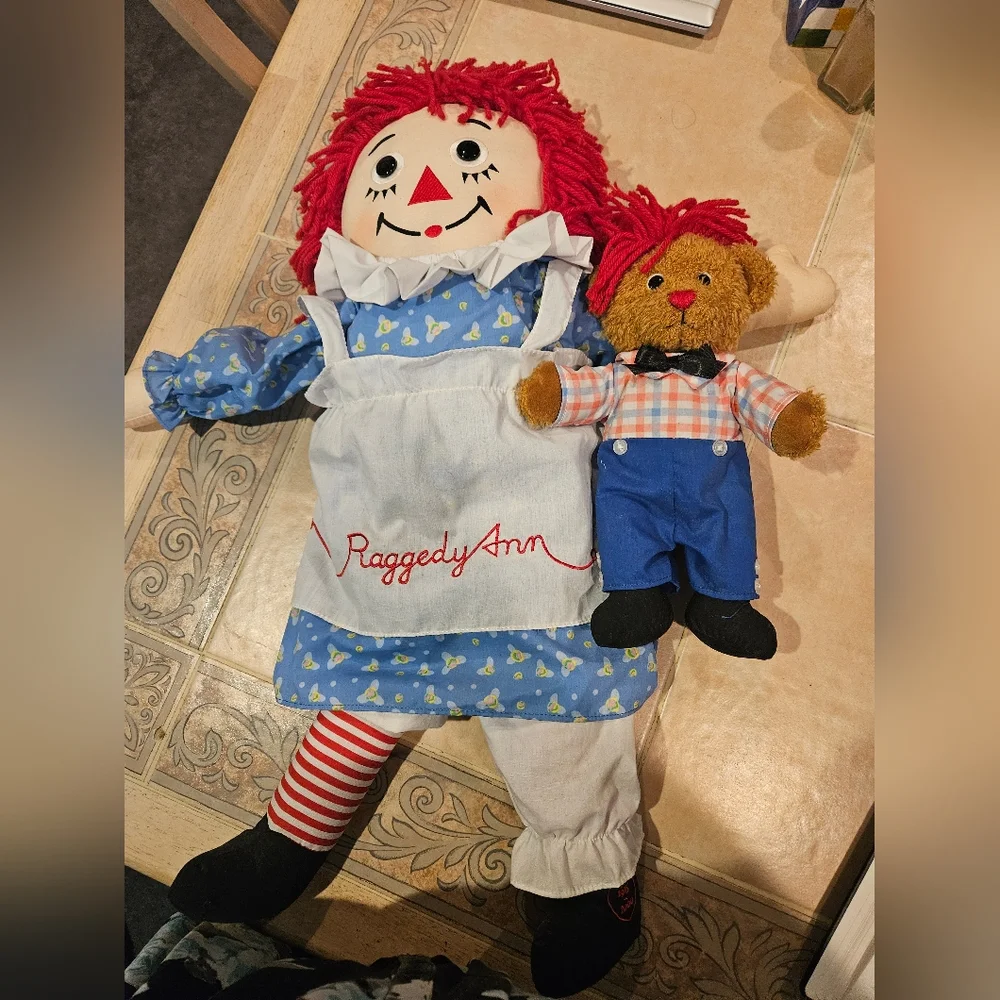 RAGGEDY ANN DOLL WITH BEAR